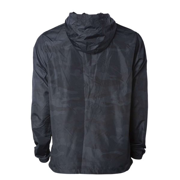 Independent Trading Co. Men's Lightweight Windbreaker Full-Zip Jacket, Black Camo / Black Camo / Black Camo, Back view