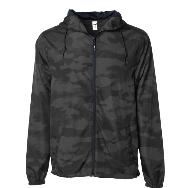 Independent Trading Co. Men's Lightweight Windbreaker Full-Zip Jacket, Black Camo / Black Camo / Black Camo, Front view