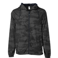 Independent Trading Co. Men's Lightweight Windbreaker Full-Zip Jacket, Black Camo / Black Camo / Black Camo, Front view