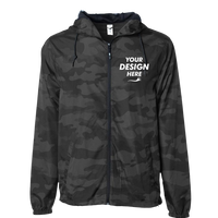 Independent Trading Co. Men's Lightweight Windbreaker Full-Zip Jacket, Black Camo / Black Camo / Black Camo, Front view, Mockup