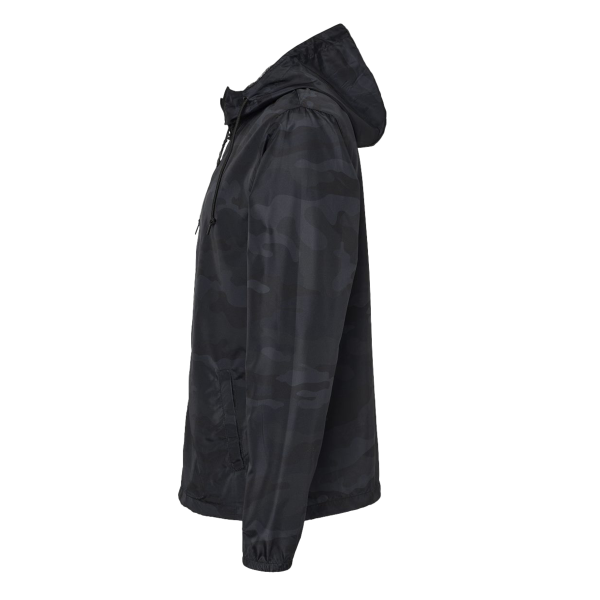 Independent Trading Co. Men's Lightweight Windbreaker Full-Zip Jacket, Black Camo / Black Camo / Black Camo, Left Sleeve view