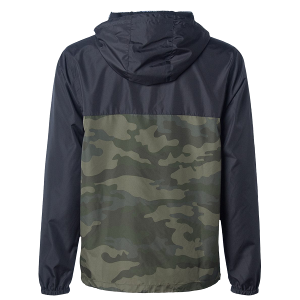 Independent Trading Co. Men's Lightweight Windbreaker Full-Zip Jacket, Black / Forest Camo / Forest Camo, Back view