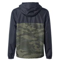 Independent Trading Co. Men's Lightweight Windbreaker Full-Zip Jacket, Black / Forest Camo / Forest Camo, Back view