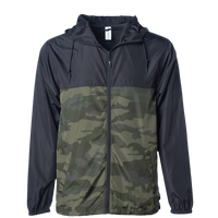 Independent Trading Co. Men's Lightweight Windbreaker Full-Zip Jacket, Black / Forest Camo / Forest Camo, Front view