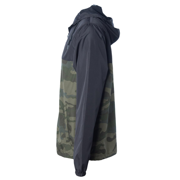 Independent Trading Co. Men's Lightweight Windbreaker Full-Zip Jacket, Black / Forest Camo / Forest Camo, Left Sleeve view