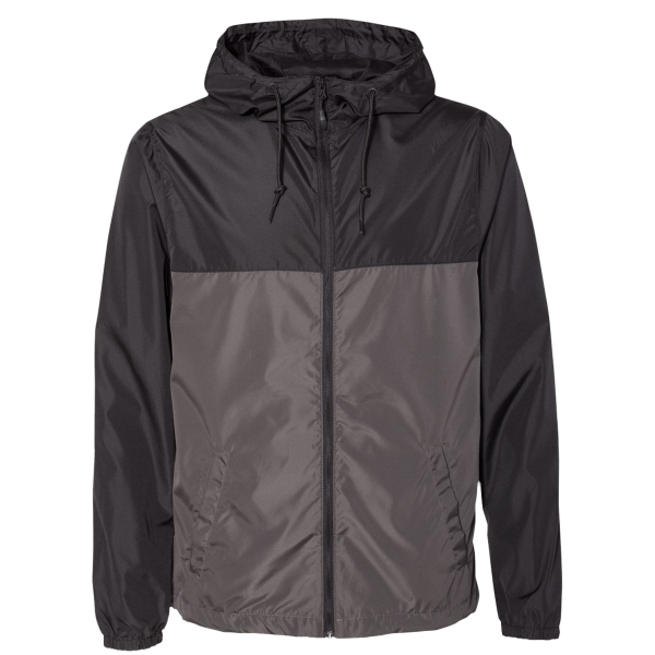 Independent Trading Co. Men's Lightweight Windbreaker Full-Zip Jacket, Black / Graphite / Graphite, Front view