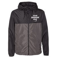 Independent Trading Co. Men's Lightweight Windbreaker Full-Zip Jacket, Black / Graphite / Graphite, Front view, Mockup
