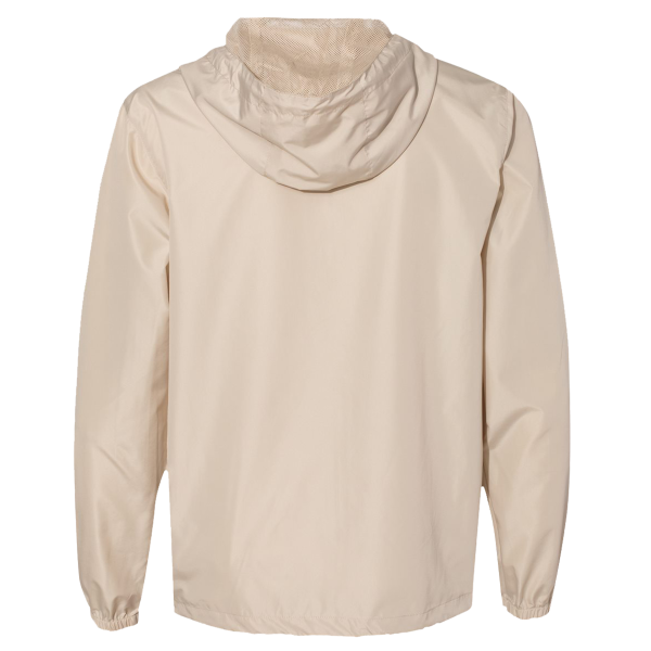 Independent Trading Co. Men's Lightweight Windbreaker Full-Zip Jacket, Classic Khaki / White Zipper / White Zipper, Back view