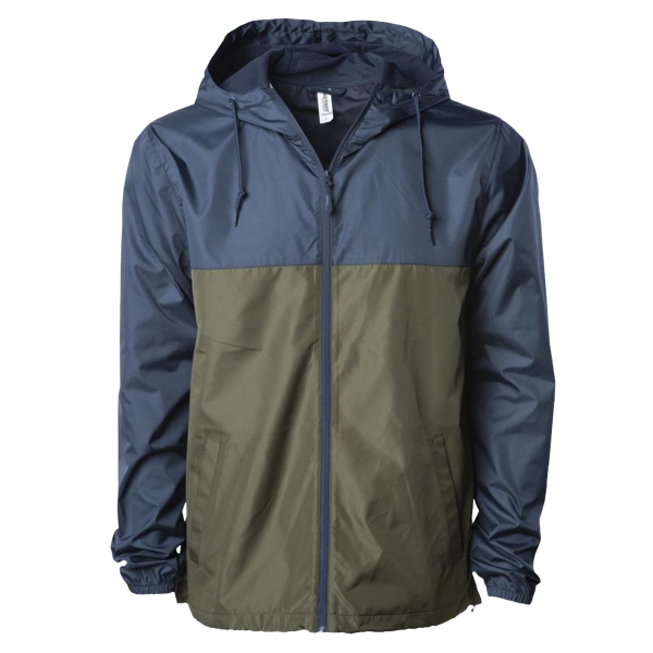 Independent Trading Co. Men's Lightweight Windbreaker Full-Zip Jacket, Classic Navy / Army / Army, Front view
