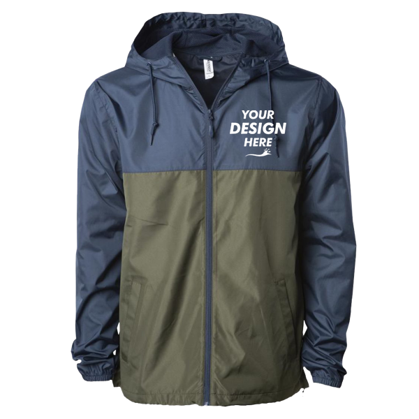 Independent Trading Co. Men's Lightweight Windbreaker Full-Zip Jacket, Classic Navy / Army / Army, Front view, Mockup