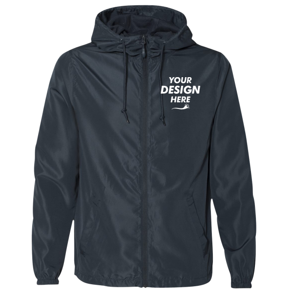 Independent Trading Co. Men's Lightweight Windbreaker Full-Zip Jacket, Classic Navy / Classic Navy / Classic Navy, Front view, Mockup