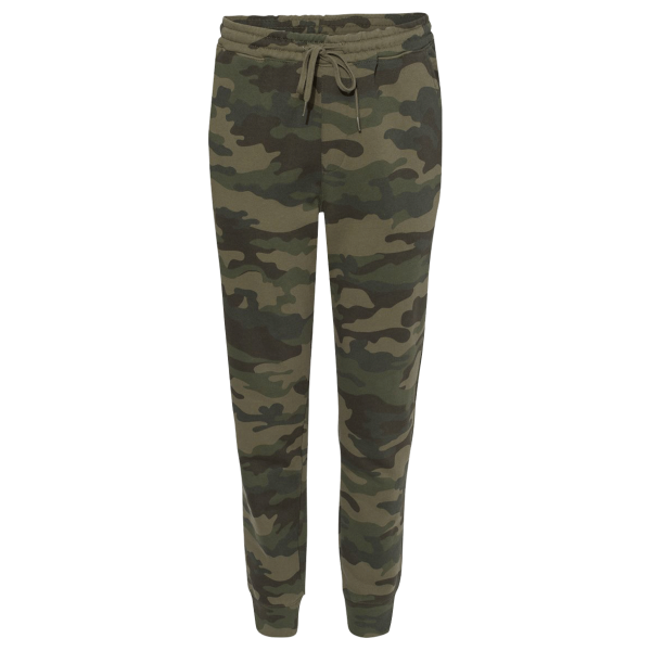 Independent Trading Co. Men's Midweight Fleece Sweatpants, Forest Camo, Front view
