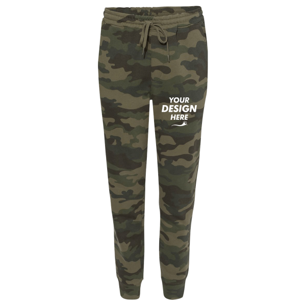 Independent Trading Co. Men's Midweight Fleece Sweatpants, Forest Camo, Front view, Mockup