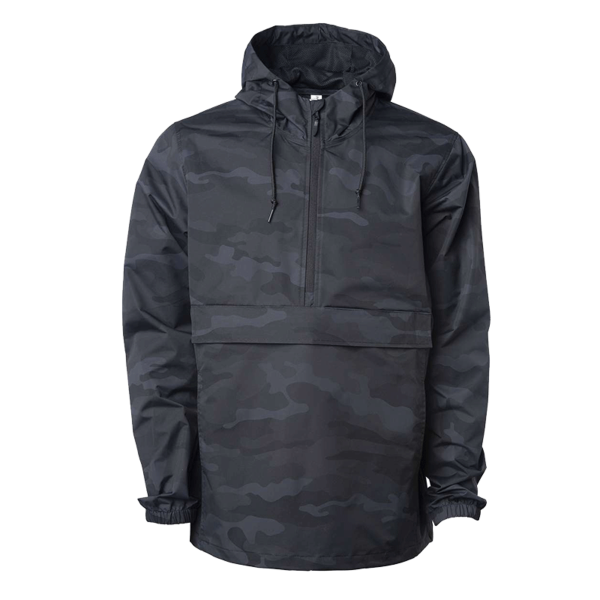 Independent Trading Co. Men's Nylon Anorak, Black Camo, Front view