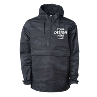 Independent Trading Co. Men's Nylon Anorak, Black Camo, Front view, Mockup