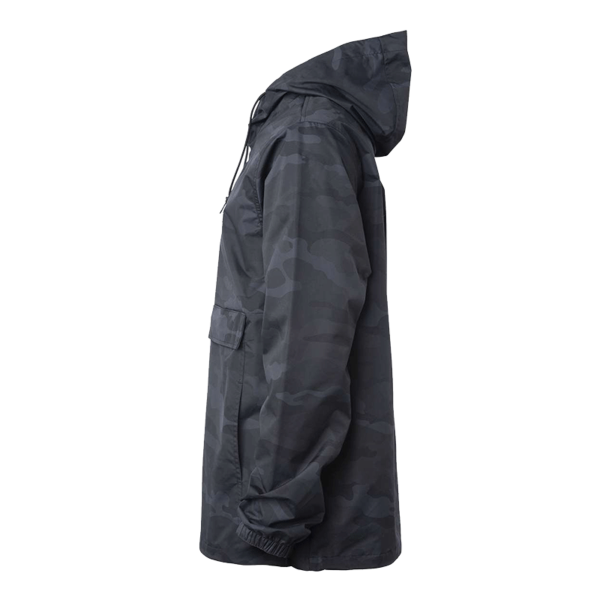 Independent Trading Co. Men's Nylon Anorak, Black Camo, Left Sleeve view