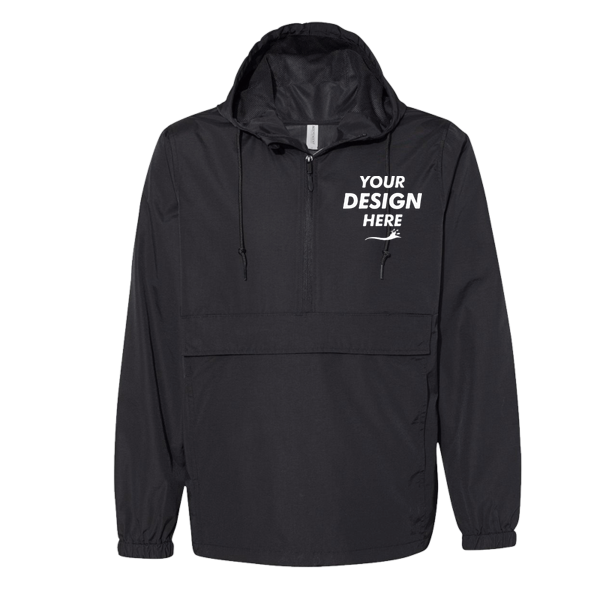 Independent Trading Co. Men's Nylon Anorak, Black, Front view, Mockup