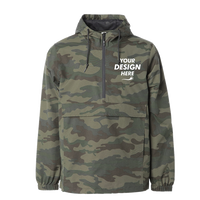 Independent Trading Co. Men's Nylon Anorak, Forest Camo, Front view, Mockup
