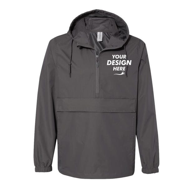 Independent Trading Co. Men's Nylon Anorak, Graphite, Front view, Mockup