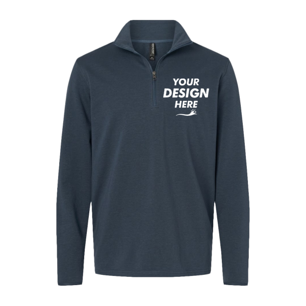 Independent Trading Co. Men's Perform Quarter-Zip Pullover, Storm Blue, Front view, Mockup