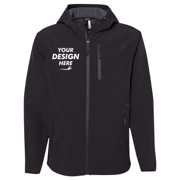 Independent Trading Co. Men's Poly-Tech Soft Shell Jacket, Black, Front view, Mockup