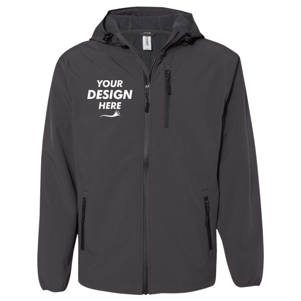 Independent Trading Co. Men's Poly-Tech Soft Shell Jacket, Graphite, Front view, Mockup