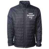 Independent Trading Co. Men's Puffer Jacket, Black, Front view, Mockup
