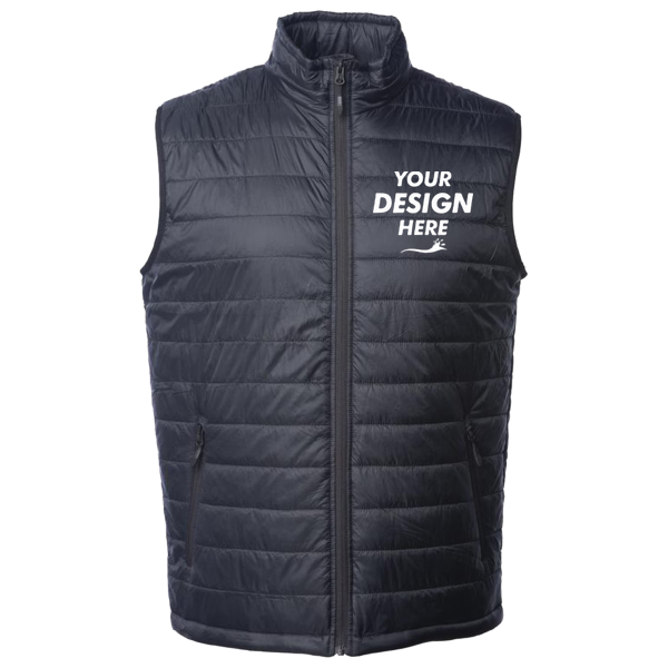 Independent Trading Co. Men's Puffer Vest, Black, Front view, Mockup