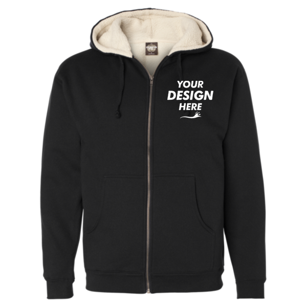 Independent Trading Co. Men's Sherpa-Lined Full-Zip Hooded Sweatshirt, Black / Natural, Front view, Mockup
