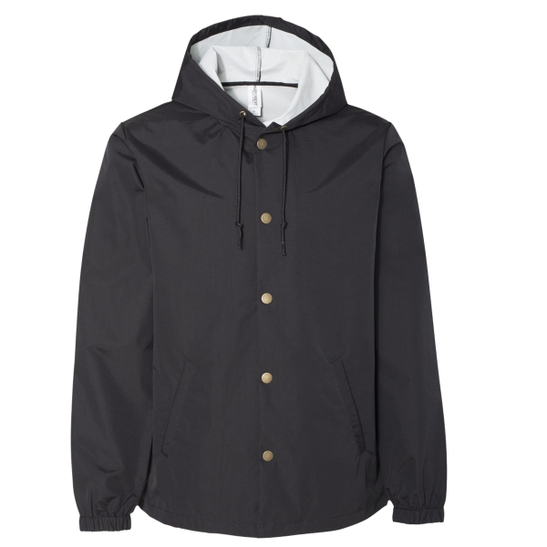 Independent Trading Co. Men's Water-Resistant Hooded Windbreaker, Black / Black, Front view