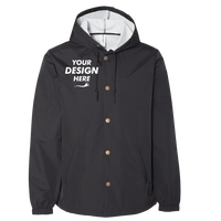 Independent Trading Co. Men's Water-Resistant Hooded Windbreaker, Black / Black, Front view, Mockup