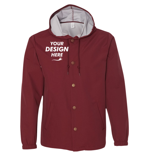 Independent Trading Co. Men's Water-Resistant Hooded Windbreaker, Cardinal / Cardinal, Front view, Mockup