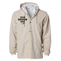 Independent Trading Co. Men's Water-Resistant Hooded Windbreaker, Classic Khaki / Classic Khaki, Front view, Mockup