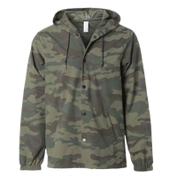 Independent Trading Co. Men's Water-Resistant Hooded Windbreaker, Forest Camo / Forest Camo, Front view