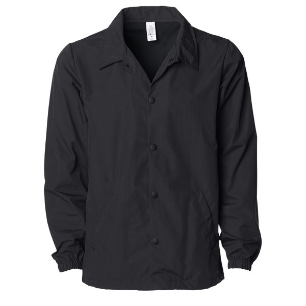 Independent Trading Co. Men's Water-Resistant Windbreaker Coach’s Jacket, Black / Black, Front view