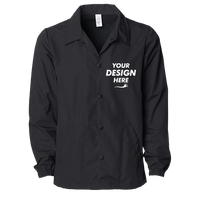 Independent Trading Co. Men's Water-Resistant Windbreaker Coach’s Jacket, Black / Black, Front view, Mockup