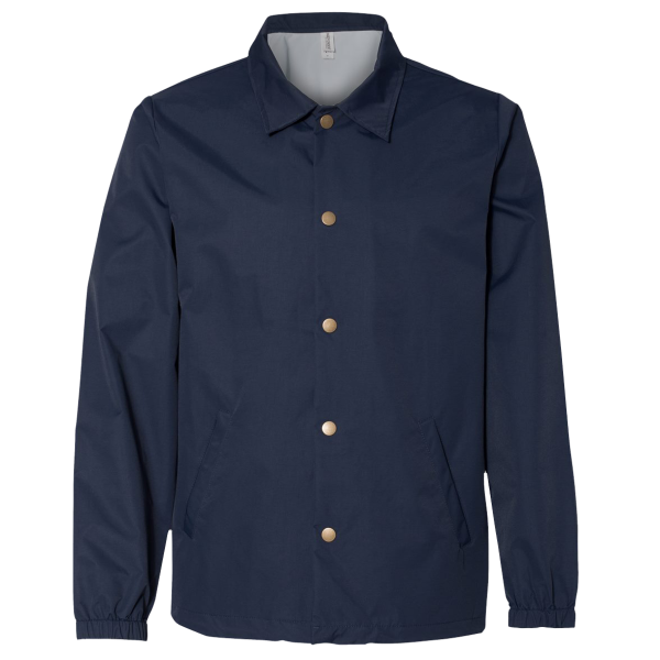 Independent Trading Co. Men's Water-Resistant Windbreaker Coach’s Jacket, Classic Navy / Classic Navy, Front view