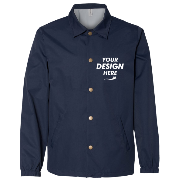 Independent Trading Co. Men's Water-Resistant Windbreaker Coach’s Jacket, Classic Navy / Classic Navy, Front view, Mockup