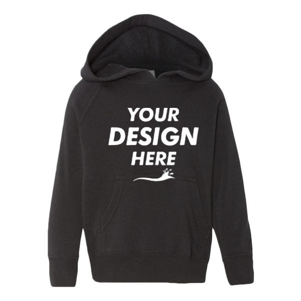 Independent Trading Co. Toddler Special Blend Hooded Raglan Sweatshirt, Black / Black, Front view, Mockup
