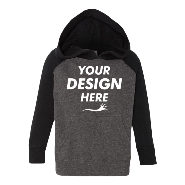 Independent Trading Co. Toddler Special Blend Hooded Raglan Sweatshirt, Carbon / Black, Front view, Mockup