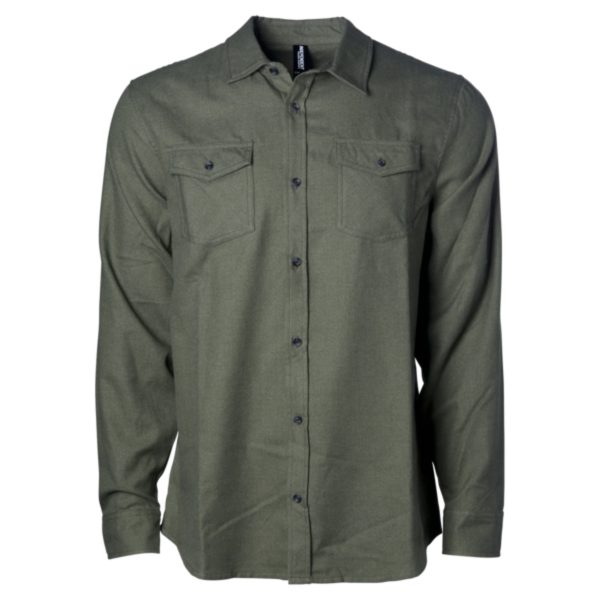 Independent Trading Co. Unisex Flannel Shirt, Army Heather / Army Heather, Front view