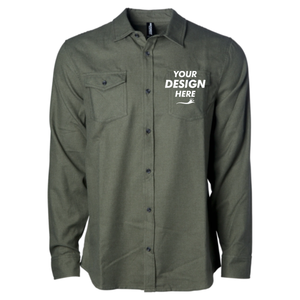 Independent Trading Co. Unisex Flannel Shirt, Army Heather / Army Heather, Front view, Mockup