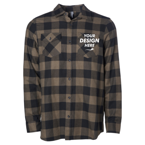 Independent Trading Co. Unisex Flannel Shirt, Brown / Black, Front view, Mockup