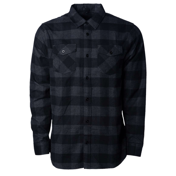 Independent Trading Co. Unisex Flannel Shirt, Charcoal Heather / Black, Front view