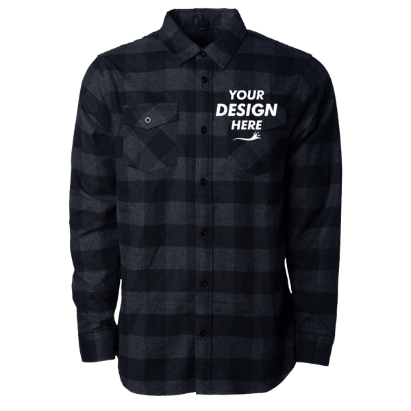 Independent Trading Co. Unisex Flannel Shirt, Charcoal Heather / Black, Front view, Mockup