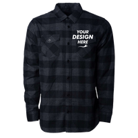 Independent Trading Co. Unisex Flannel Shirt, Charcoal Heather / Black, Front view, Mockup
