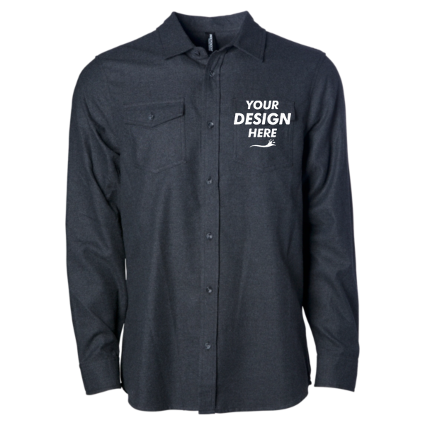 Independent Trading Co. Unisex Flannel Shirt, Charcoal Heather / Charcoal Heather, Front view, Mockup
