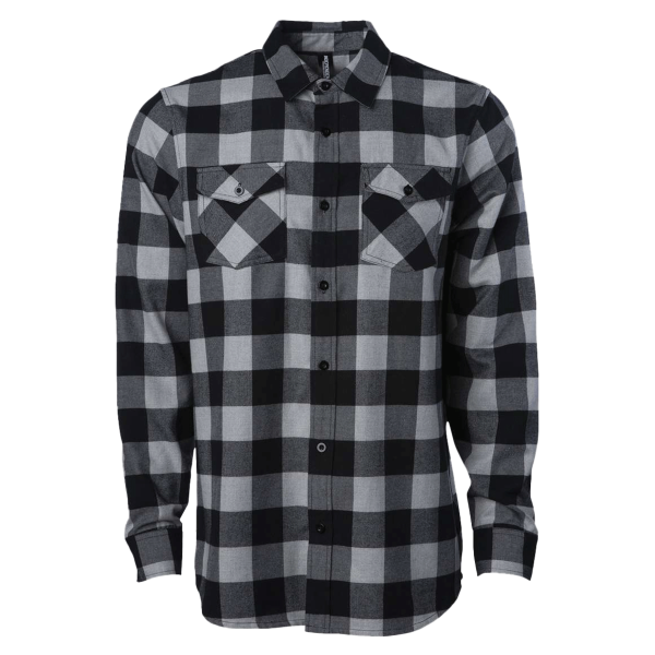 Independent Trading Co. Unisex Flannel Shirt, Grey Heather / Black, Front view