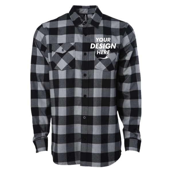 Independent Trading Co. Unisex Flannel Shirt, Grey Heather / Black, Front view, Mockup