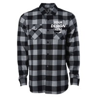 Independent Trading Co. Unisex Flannel Shirt, Grey Heather / Black, Front view, Mockup